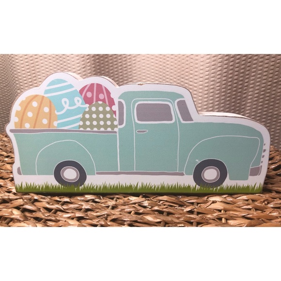 Easter Egg Truck Wood Decoration Vintage Pick Up Painted Spring Decor NEW - Picture 1 of 7